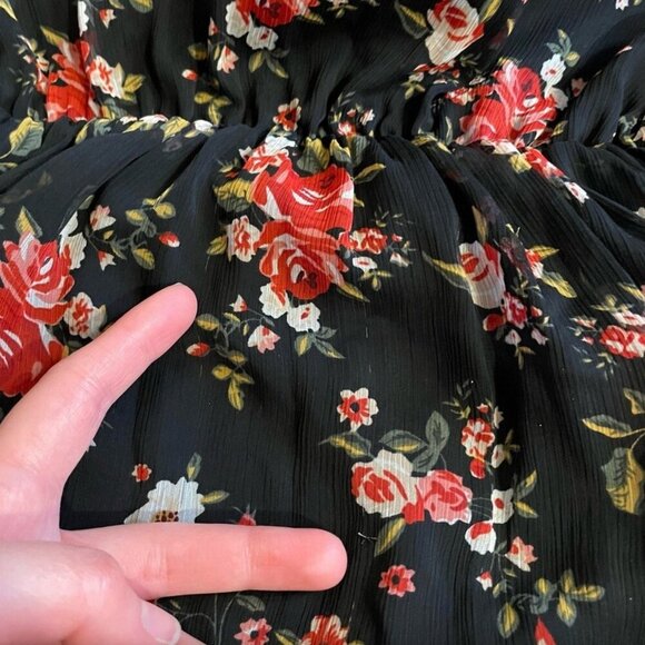 FOREVER 21 Black Red Floral / Sheer Black Lace Back Mini Fit Flare Dress NO BELT - Picture 16 of 16